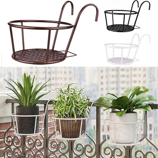  Suporte para vaso de flores pendurado na varanda, suporte para vaso de plantador de ferro, decoração de casa, material de plantio interno