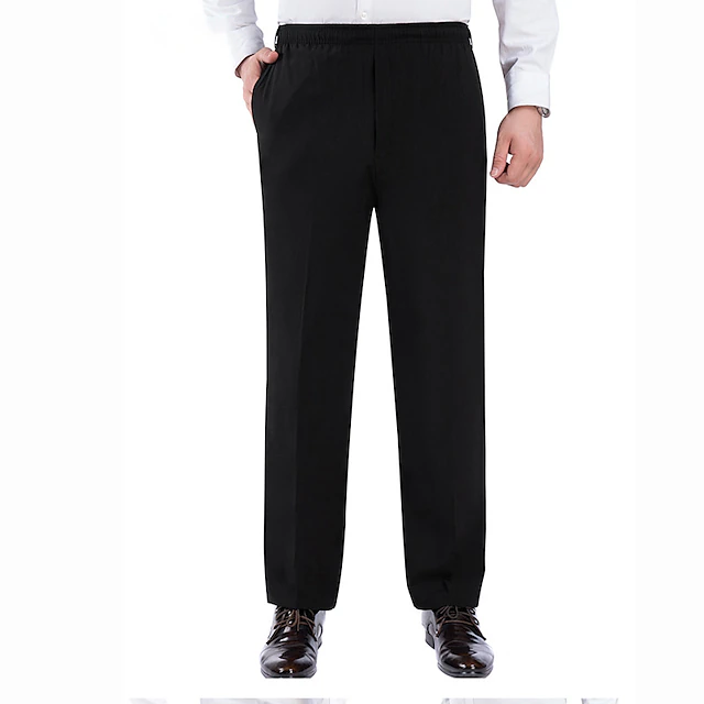 Men's Dress Pants Trousers Casual Pants Pocket Elastic Waist Solid ...