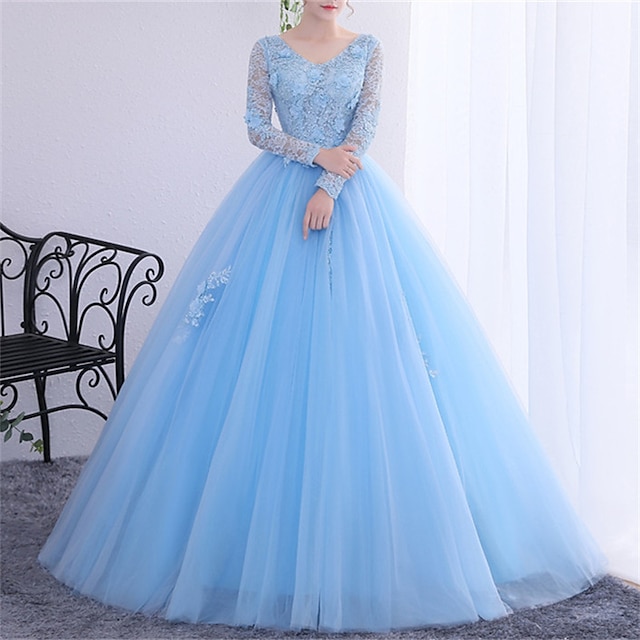  Robe de bal Quinzeanera robe de princesse performance Quinzeanera longueur sol manches longues décolleté en V avec cristaux appliques robe à impressionner