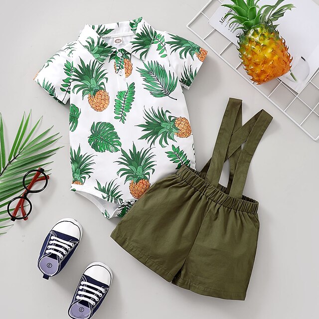  Pineapple two-piece printed short sleeve shirt ha clothing overalls young gentleman