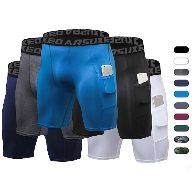 Arsuxeo Men's Running Tight Shorts Compression Shorts with Phone Pocket