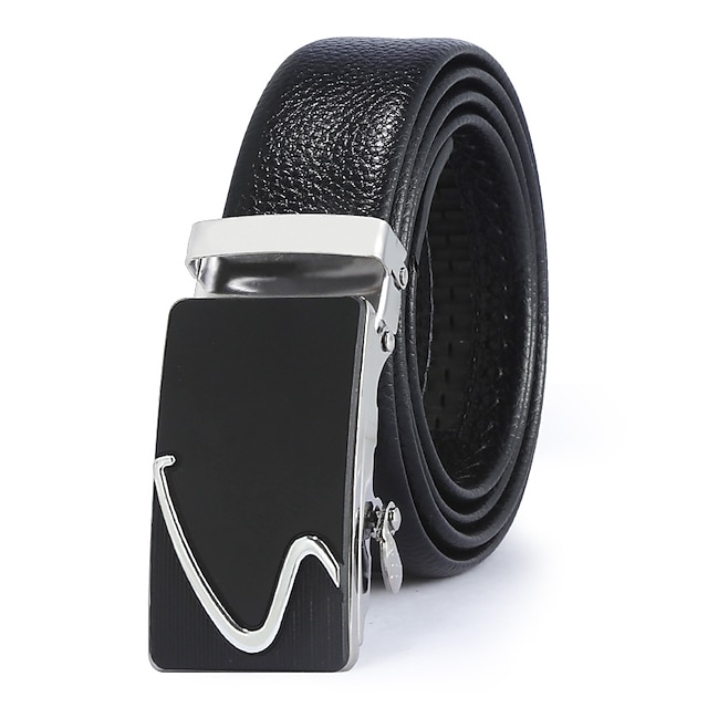  Men's Belt Ratchet Belt Black 125cm Genuine Leather Stylish Business Casual Plain Daily Vacation Going out
