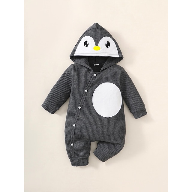  Penguin embroidery pattern long sleeve hooded conjoined clothes
