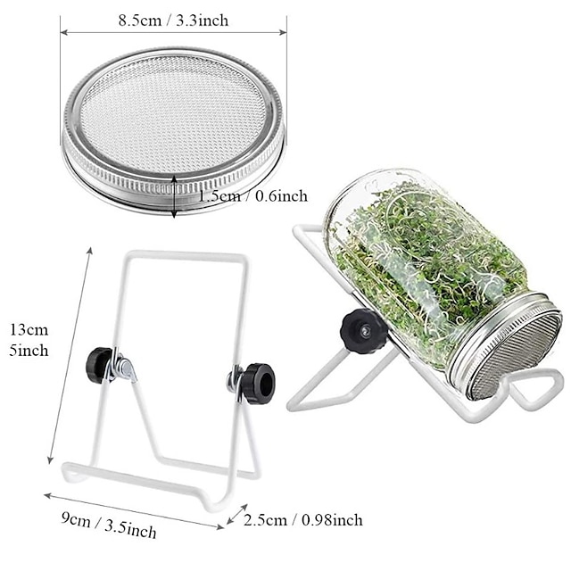  Samenkeimglas-Kit, Mundkeimgläser mit 1 Siebdeckelständern und Tabletts, Samenkeimungskit für den Anbau von Brokkoli, Luzerne und Sojasprossen