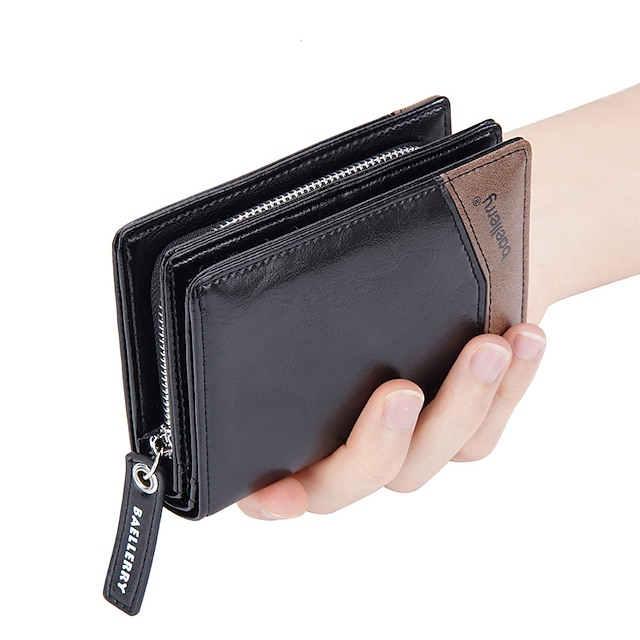  رجالي محفظة محفظة حامل بطاقة الائتمان جلد PU مناسب للبس اليومي المكتب & الوظيفة مطرز لون الصلبة القهوة الخفيفة بني غامق أسود