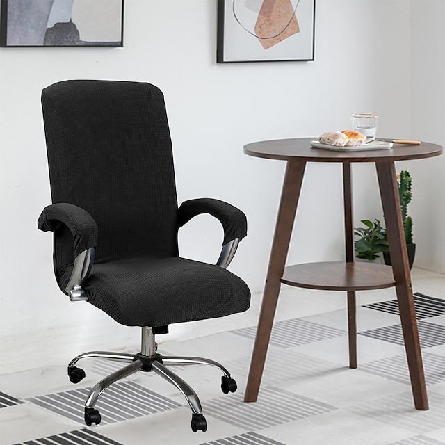  כיסוי כיסא משרדי למחשב עמיד למים מושב משחק מסתובב מתיחה כיסוי החלקה אלסטי צמר תירס שחור צבע אחיד רך עמיד רחיץ