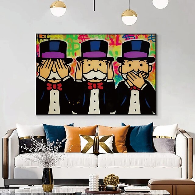  Handmade Hand Painted Oil Painting Wall Modern Abstract Painting Alec Monopoly Street Art Money Canvas Painting Home Decoration Decor Rolled Canvas No Frame Unstretched