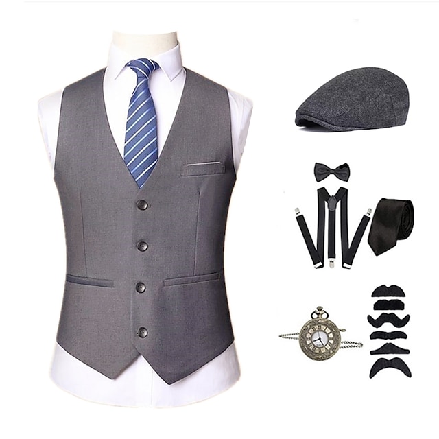  The Great Gatsby Vintage Roaring 20s 1920s Vest Beret Hat Accesories Set Men's Costume Vintage Cosplay Carnival Engagement Party Cocktail Party Sleeveless Vest Halloween / Bow / More Accessories