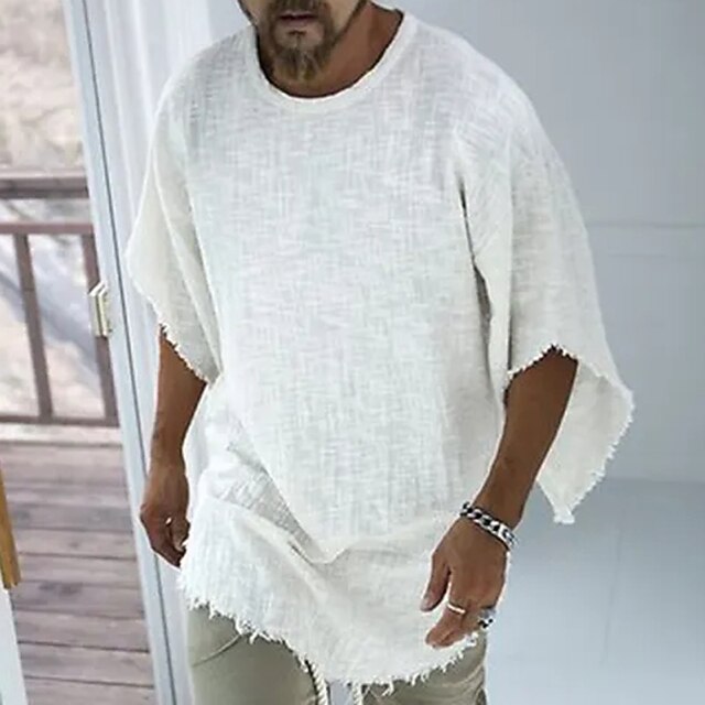 Men's Cotton Linen Shirt White Cotton Shirt Summer Shirt Beach Shirt Plain Hawaiian Holiday White Short Sleeve Crew Neck Spring & Summer Clothing Apparel Basic4