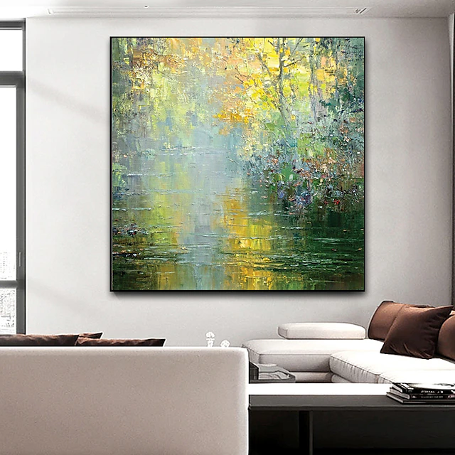 Oil Painting Hand Painted Square Abstract Modern Stretched Canvas 13
