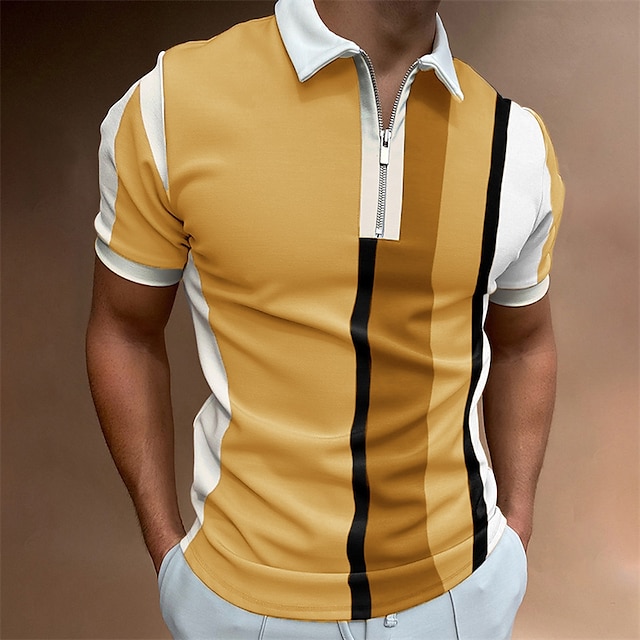 Men's Zip Polo Polo Shirt Casual Sports Quarter Zip Short Sleeve ...