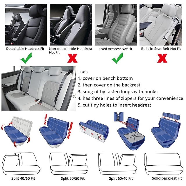 Car Seat Bench Seat Covers Non Removable Headrest CAR SEAT COVER