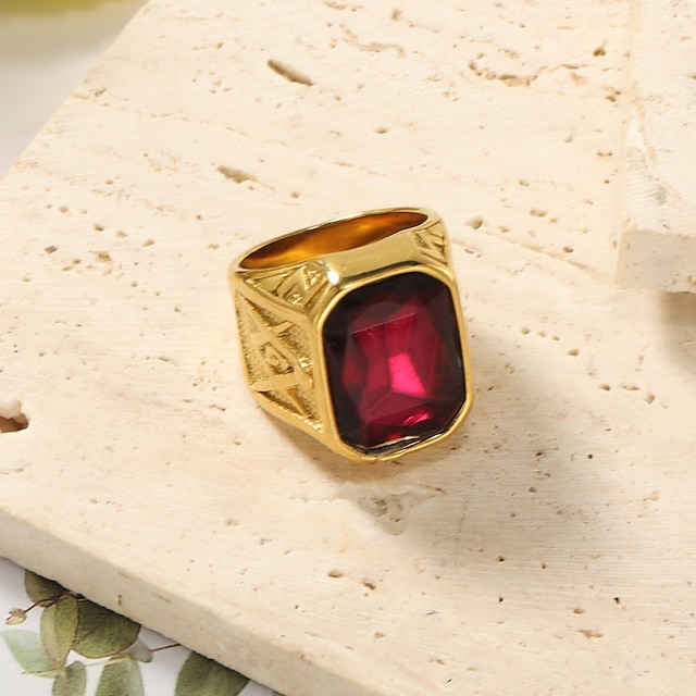  anello da uomo in oro giallo 14k placcato con taglio smeraldo simulato in stile pepita di rubino rosso misura 9