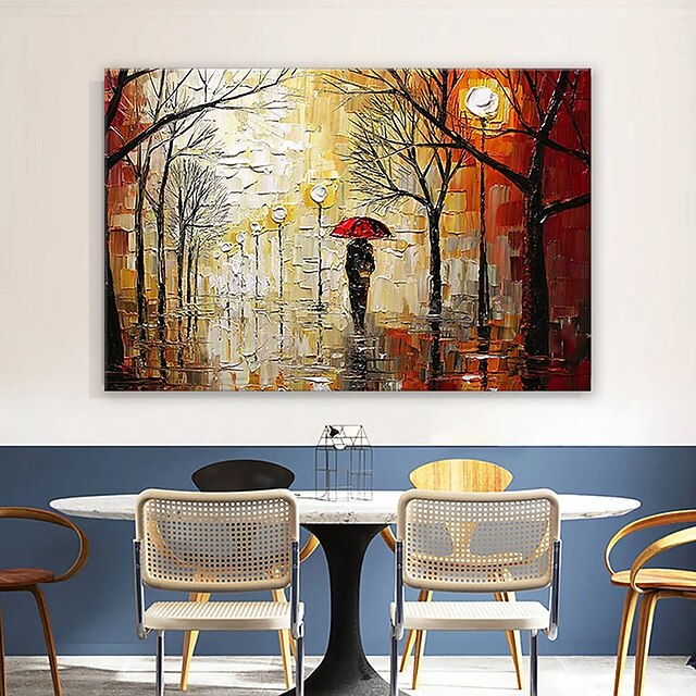  Oil Painting 100% Handmade Hand Painted Wall Art On Canvas People With Umbrellas Strolling Along The Forest Path Abstract Landscape Modern Home Decoration Decor Rolled Canvas No Frame Unstretched