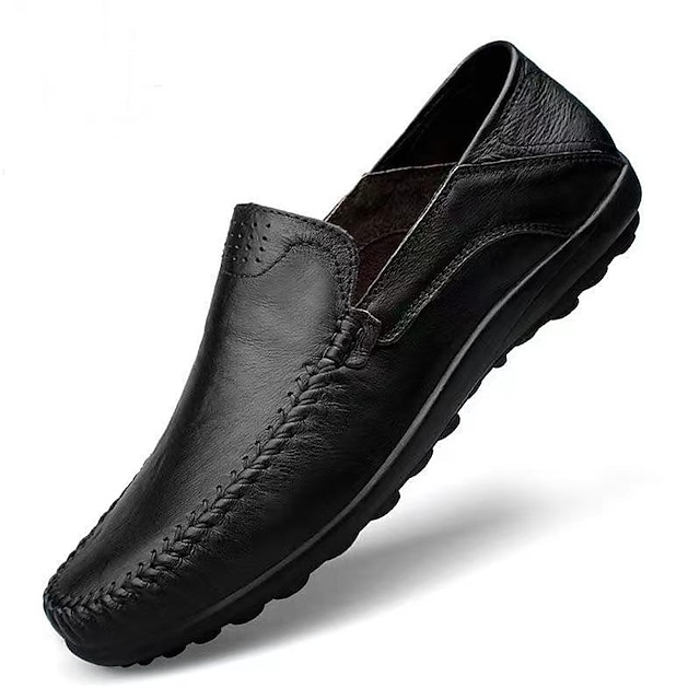  Hombre Zapatos de taco bajo y Slip-On Mocasín Zapatos Confort Casual Exterior Diario Cuero Sintético Transpirable Mocasín Negro Marrón Primavera