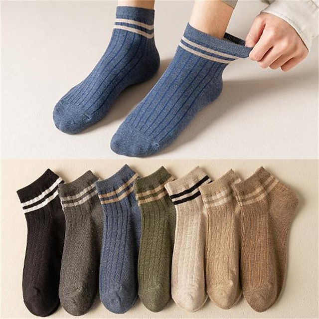  3 Pairs Men's Striped Boat Socks Sweat Absorbent Summer Cotton Thin Style Men's Boat Socks Suitable For Spring And Summer Season Fit Size 38-45