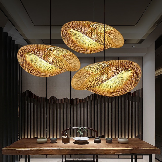  Lustre de bambu retrô rattan 60cm e26/e27 iluminação de teto lustre é aplicável à sala de estar quarto restaurante café bar restaurante clube 110-240v