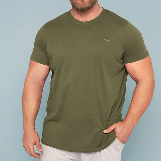 Men's Plus Size Big Tall T shirt Tee Tee Crewneck Green Short Sleeves Outdoor Going out Plain Clothing Apparel Cotton Blend Streetwear Stylish Casual2