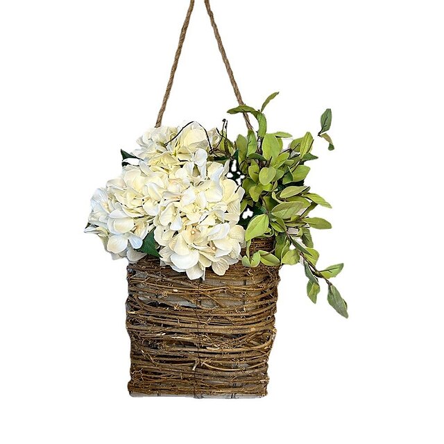  Spring Hydrangea Flower Basket Wreath Simulation Flower Rattan Basket Door Basket Door Hanging Decoration