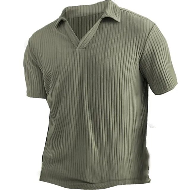Men's Polo Golf Shirt Outdoor Causal Lapel V Neck Short Sleeves V-Front Solid Color Plain Basic Summer Spring Green Polo2