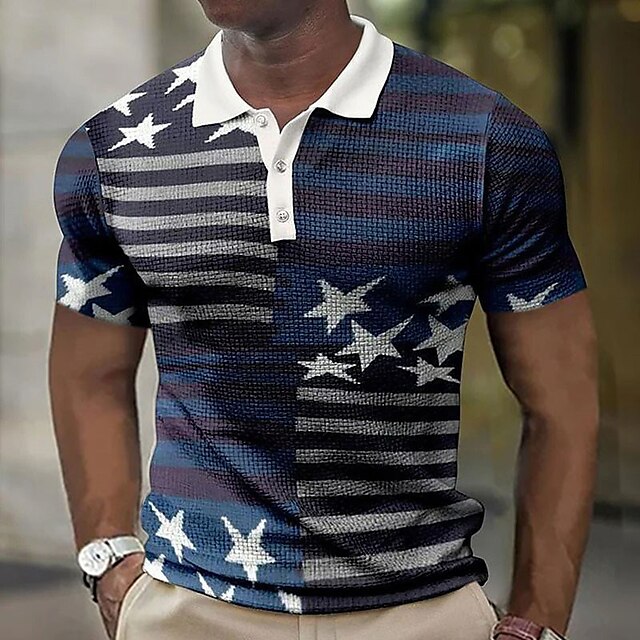 Men's Polo Shirt Golf Shirt Star Graphic Prints National Flag Turndown ...
