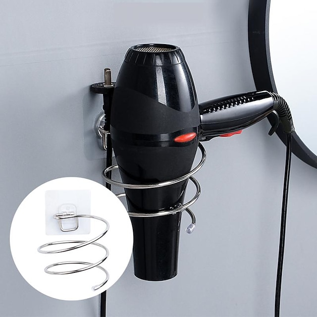 Stainless Steel Hair Dryer Holder Adhesive Blower Organizer Wall