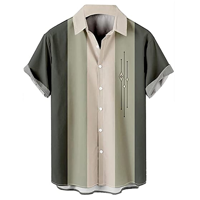  Men's Shirt Button Up Shirt Bowling Shirts Vintage Bowling Shirt Patchwork Turndown Green Plus Size Outdoor Casual Short Sleeve Clothing Apparel Modern Style Retro Vintage