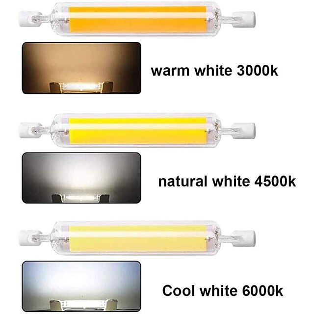 Dimmable No Flicker LED R7S Glass COB Tube Bulb 78MM 118MM Corn Lamp ...