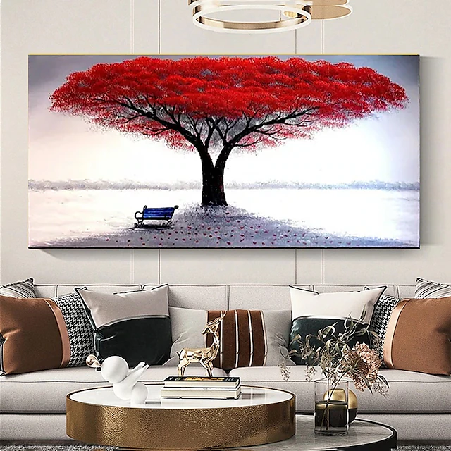 Oil Painting Hand Painted Horizontal Floral / Botanical Comtemporary Modern Stretched Canvas 10