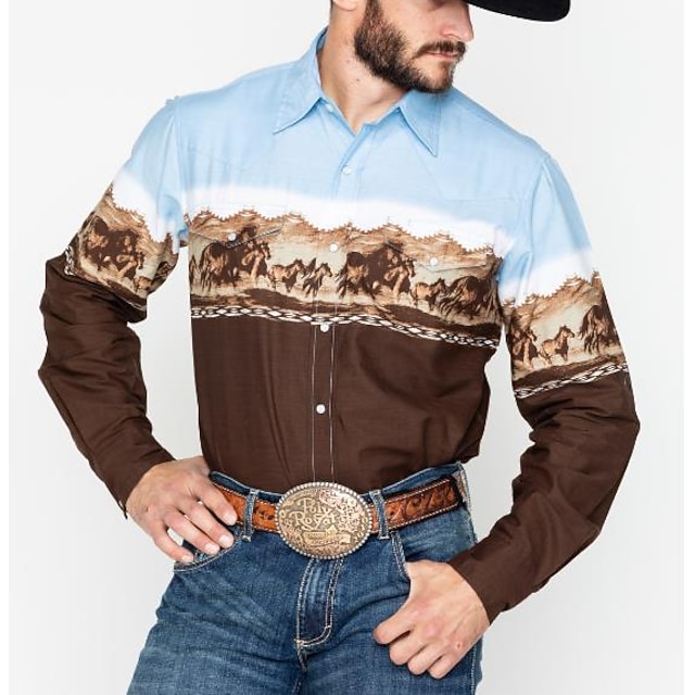 Dainty Horse - Full Print Men's Collar Shirt in Yellow