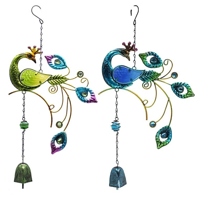  1pc Peacock Painted Metal Wind Chime Outdoor Handicraft Glow In The Night Hanging Ornament For Window Balcony Garden Decor,46x24cm/18.1''x9.44''
