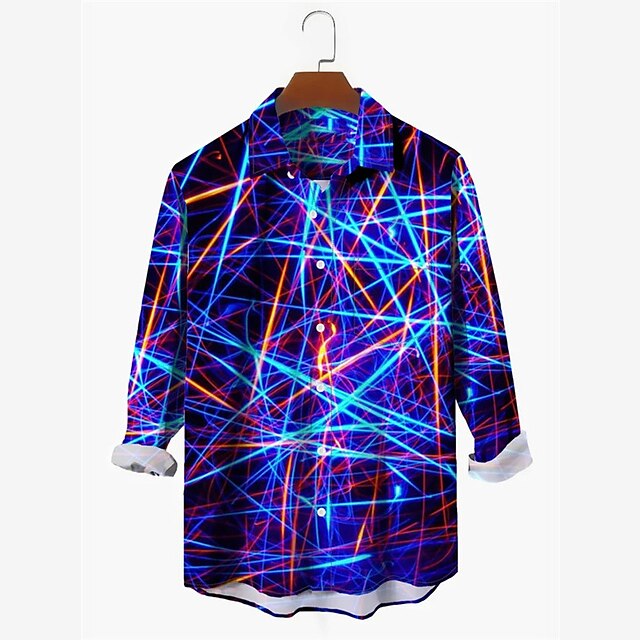  Men's Shirt Graphic Prints Geometry Turndown Blue Outdoor Street Long Sleeve Button-Down Print Clothing Apparel Fashion Streetwear Designer Soft