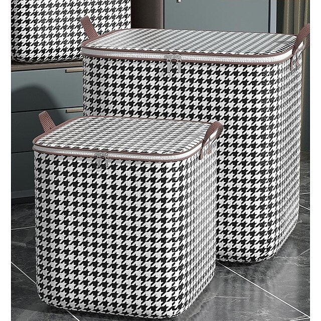 1pc Clothes Storage Bag, Houndstooth Pattern Foldable Fabric Storage