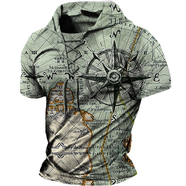  Men's Pullover Hoodie Sweatshirt Green Hooded Letter Map Graphic Prints Lace up Print Sports & Outdoor Daily Holiday 3D Print Designer Casual Athletic Spring & Summer Clothing Apparel Hoodies