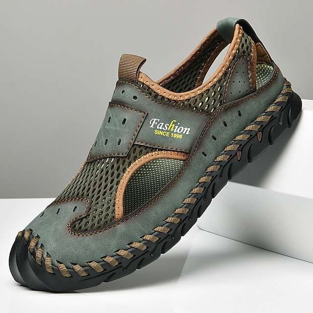  Herre Sko Sandaler Tøfler & Slip-ons Kontor / Bedrift Penny Loafers Håndlavede sko Gang Afslappet Daglig Elastisk stof Åndbart Hjemmesko Rød Brun Sort militærgrøn Sommer Forår