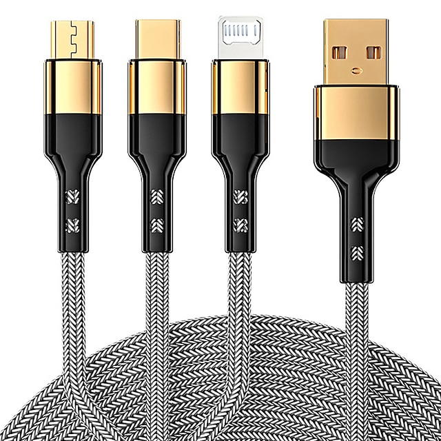 Multi Charging Cable 3 In 1 Charging Cable Multiple USB Cord Nylon Braided Charger For IP/Type-C/Micro-USB Compatible With Most Cell Phones/Tablets/Samsung Galaxy/and More