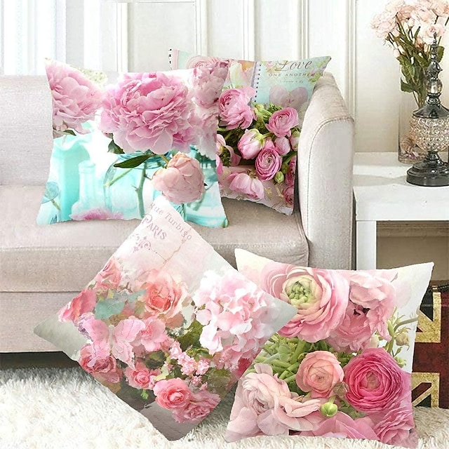  الزهور مزدوجة الجانب وسادة غطاء 4 قطعة لينة الزخرفية مربع وسادة حالة المخدة لغرفة النوم غرفة معيشة أريكة الأريكة كرسي