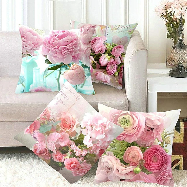Flowers Double Side Pillow Cover 4PC Soft Decorative Square Cushion Case Pillowcase for Bedroom Livingroom Sofa Couch Chair 14