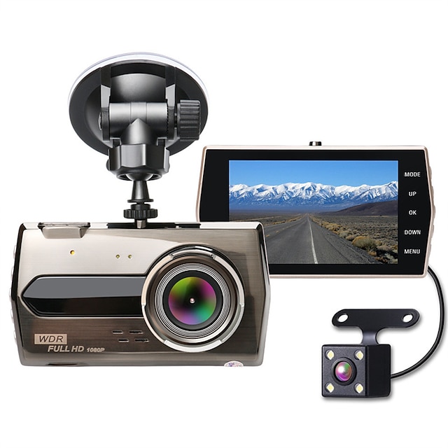  1080p Nuovo design / Full HD / con fotocamera posteriore Automobile DVR 170 Gradi Angolo ampio 4 pollice Dash Cam con Visione notturna / Modalità parcheggio assistito / Rilevatore di movimento