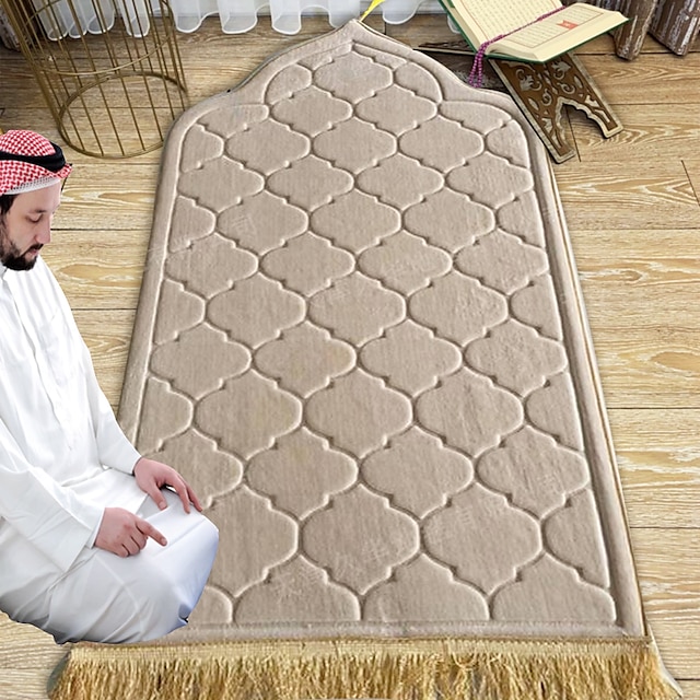  tapete de oração muçulmano em relevo tapete de manta engrossado de flanela multicolorida