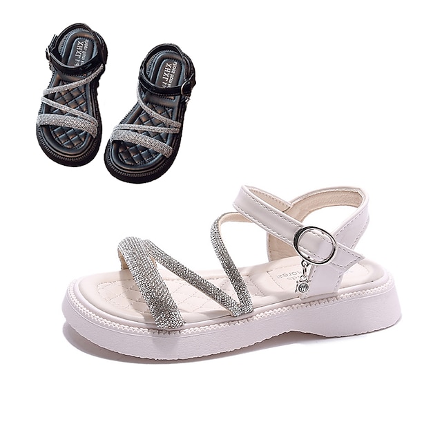  Girls' Sandals Casual PU Shock Absorption Breathability Non-slipping Princess Shoes Big Kids(7years +) Party Casual Outdoor Exercise Crystal / Rhinestone Black Beige Summer
