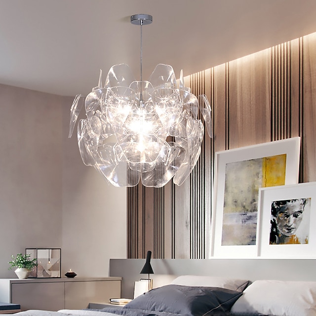  Luz colgante led 60 cm diseño floral araña de acrílico moderna lámpara colgante exquisita iluminación de techo luz de techo decorativa para sala de estar pasillo dormitorio