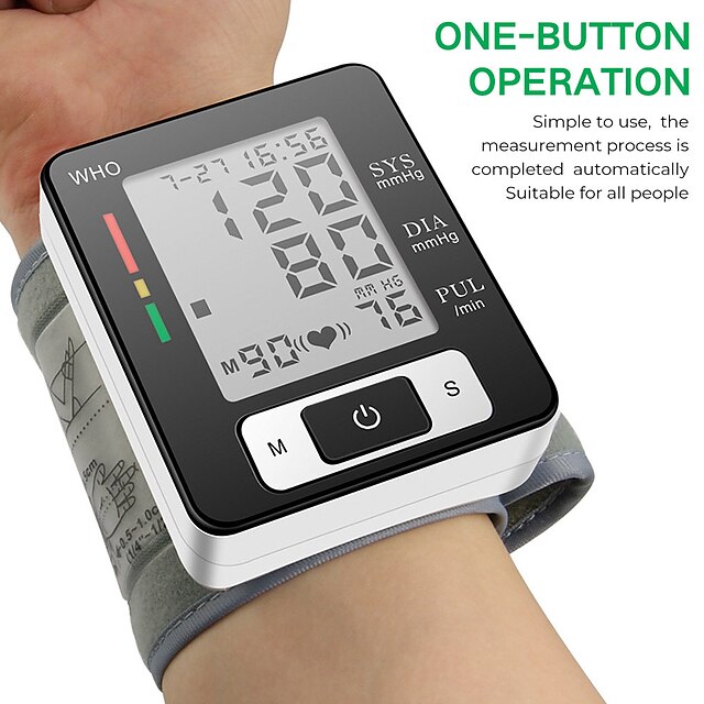  Blood Pressure Machine With Heartbeat Detection Adjustable Wrist Cuff LED Display 90 Reading Memory For Home & Clinical & Health Monitoring (Battery Not Included)