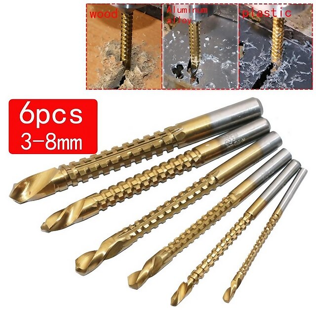  6pcs Saw Set Drill Tool Steel Titanium Wood 3/4/5/6/6.5/8mm Twist Bit High Speed Woodworking Drill Hss 91mm