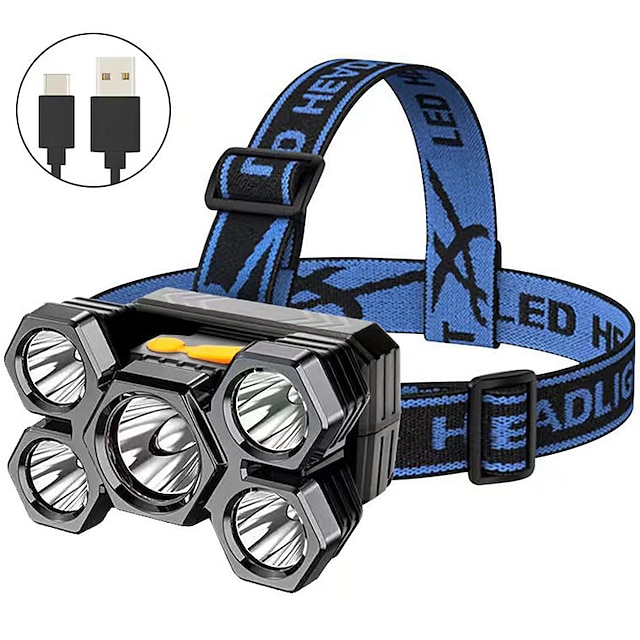  head-mounted lighting outdoor household 5led miner's lamp rechargeable portable multi-functional fishing glare headlight wholesale