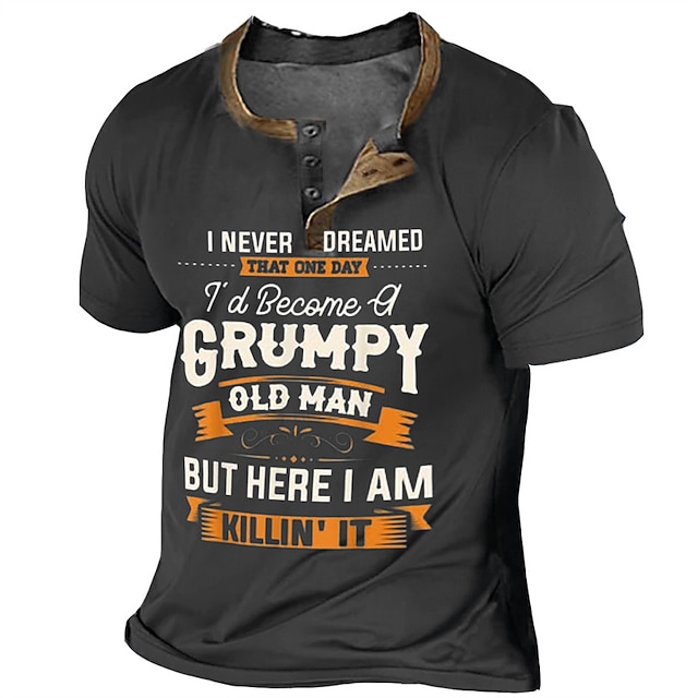 Graphic Letter Fashion Designer Comfortable Men's 3D Print Henley Shirt