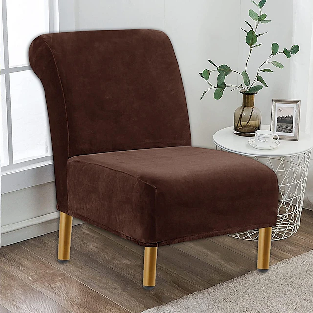 Velvet Armless Accent Chair Cover Stretch Armless Chair Cover for Livingroom,Chair Slipcover Protector with Elastic Bottom, Machine Washable 18