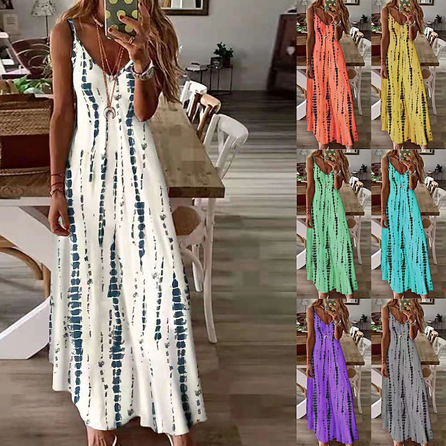 Women's Maxi Dress Sundress A Line Dress Floral Dress Modern Casual Flowy Vacation Casual Daily Regular Fit Print Sleeveless Spaghetti Strap White Purple Orange Green Summer Spring 6