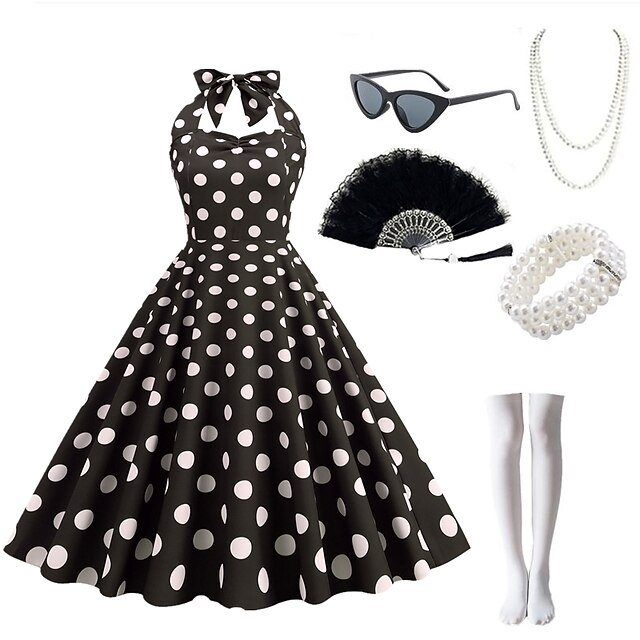  Vestido swing dos anos 1950, vestido flare na altura do joelho, vestido feminino para data, uso diário, 1 pulseira