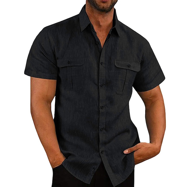  Homme Chemise Chemise Décontractée Chemise Boutonnée Uni Vacances Occasionnel Noir Blanche bleu marine Bleu Manche Courte Col Rabattu Printemps & Été Vêtement Tenue Poche Avant